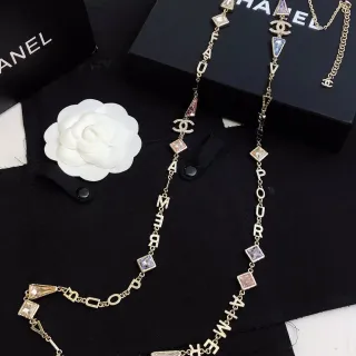Chanel Alphabet Chain Gold Multicolor Crystal-Encrusted Geometric Charms Necklace