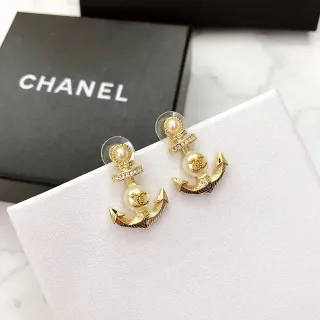 Chanel Anchor Motif Pearl and CC Logo Gold-Tone Earrings