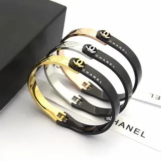 Chanel Bangle Black Gold Rigid Engraved Branding Bracelet