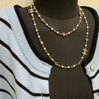 Chanel Beige Gold Pearl-and-Chain Layered Multi-Colored Star Charms Necklace