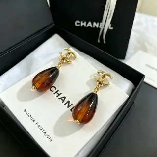 Chanel Bijoux Fantaisie Amber Teardrop Drop Earrings