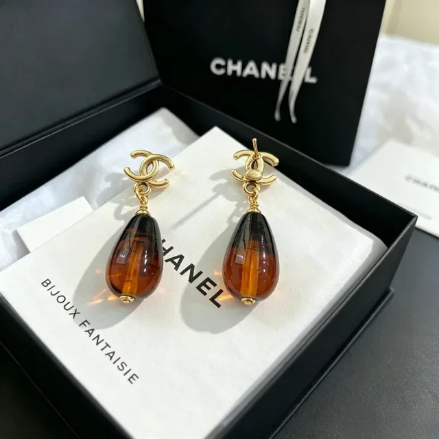 Chanel Bijoux Fantaisie Amber Teardrop Drop Earrings 3
