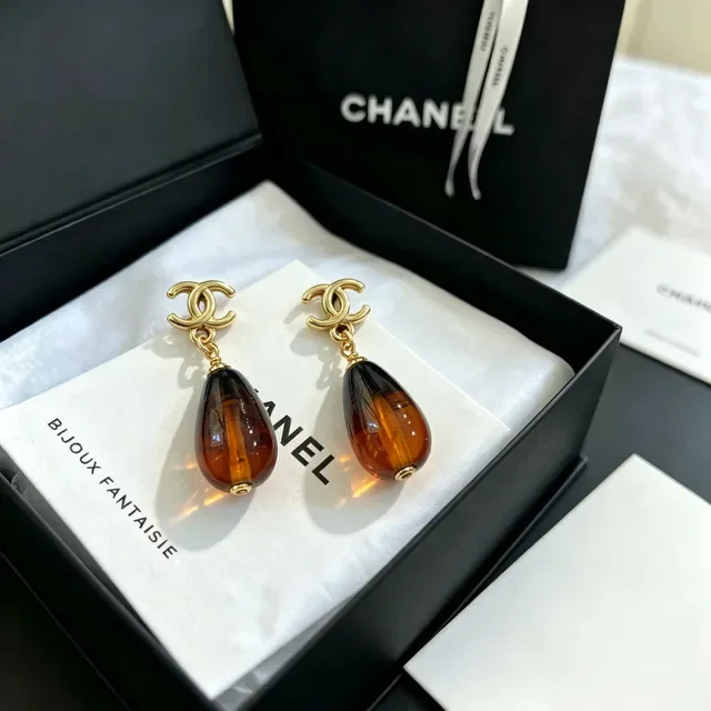 Chanel Bijoux Fantaisie Amber Teardrop Drop Earrings 5
