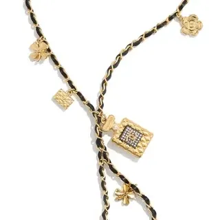 Chanel काला सोने का जंजीर चमड़े की डोर माला