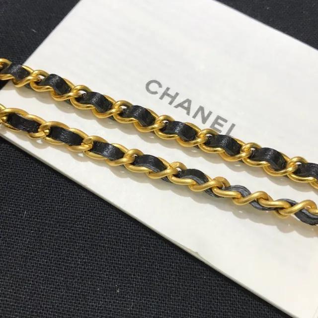 Chanel Black Gold Chain Leather Cord Necklace 3