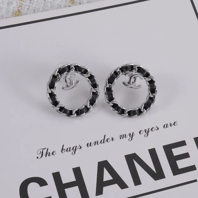 Chanel Black Gold Circular Hoop Interwoven Chain Earrings 2
