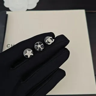 Chanel Black Silver Pavé Crystal-Encrusted Enamel Earrings