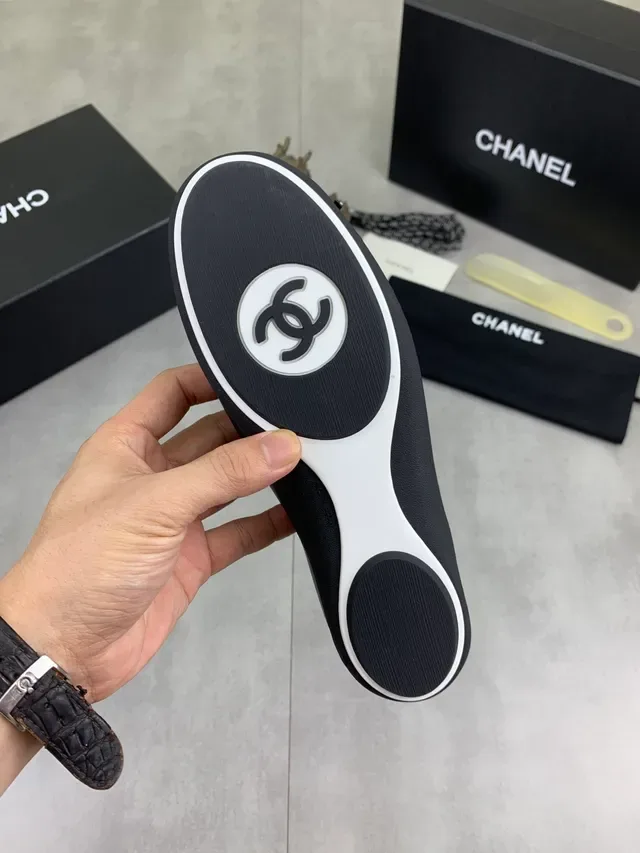 Chanel Black White Knit Sock Ankle Leather Toe Cap Ballet Flat 2