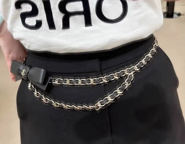 Chanel Bow Belt Black Leather and Gold-Tone Chain Fashion Belt Bag 3