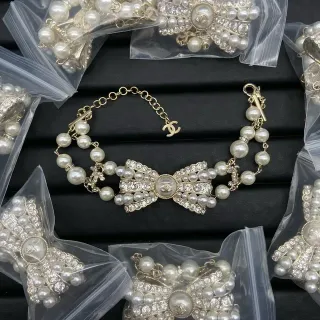 Chanel Bow Bracelet Pearl and Crystal Gold-Tone Bracelet