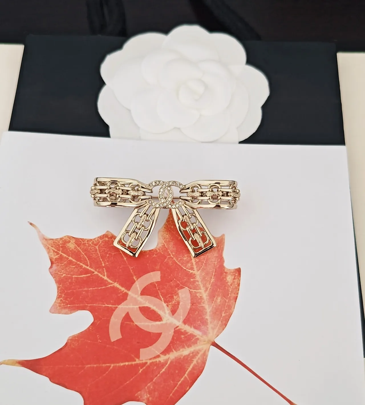 Chanel Bow Chain-Link Pavé Crystal Brooch 3