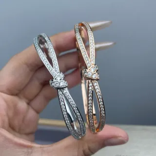 Chanel Bow Silver Gold Pavé-Set Bracelet