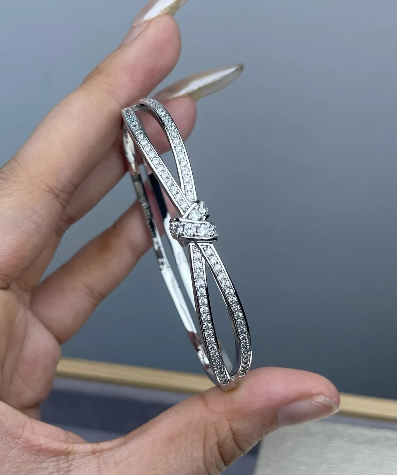 Chanel Bow Silver Gold Pavé-Set Bracelet 2