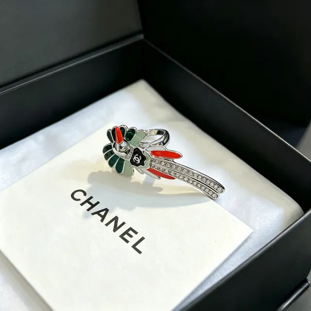 Chanel Camellia Floral Enamel and Pavé Crystal Ring 1