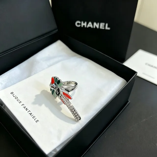 Chanel Camellia Floral Enamel and Pavé Crystal Ring 5