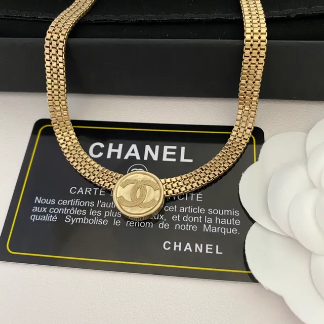 Chanel Camellia Necklace Gold Tone White Flower Necklace 8