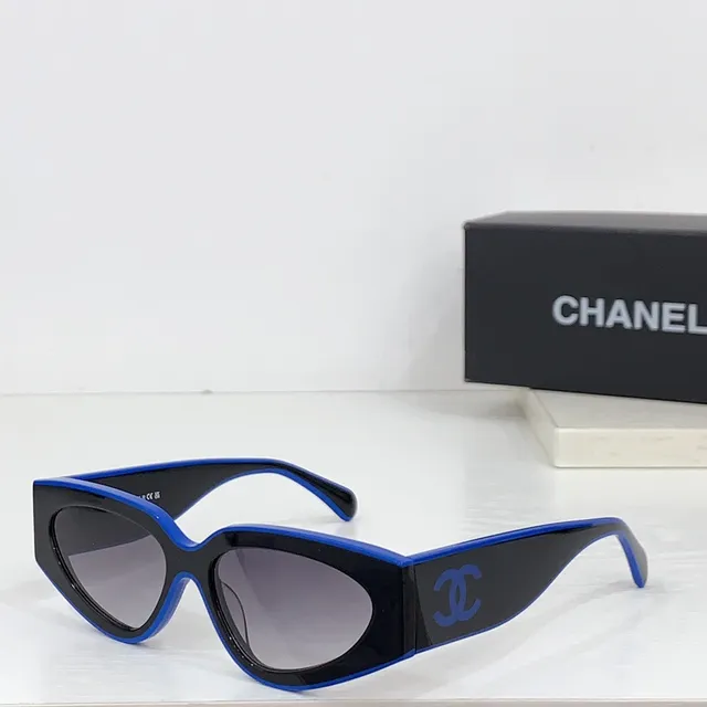 Chanel نظارات شمسية كات آي ثنائية اللونين أزرق بحري وبرتقالي 5