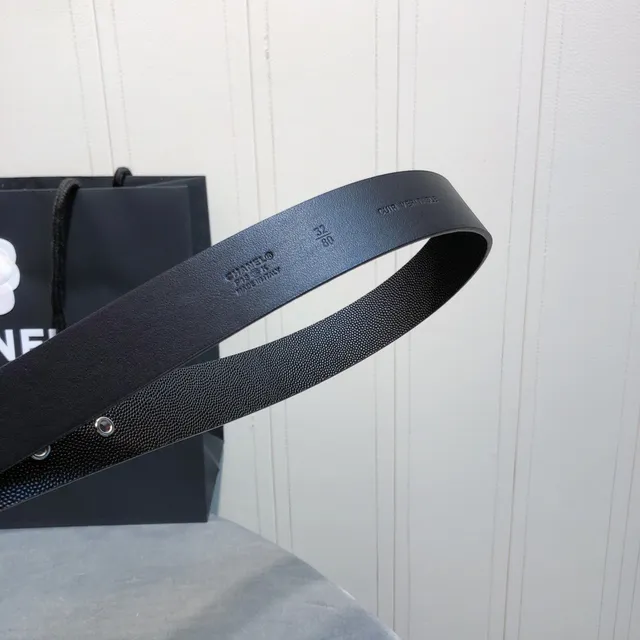 Chanel CC Belt Black Leather Silver-Tone Buckle Leather Belt 2