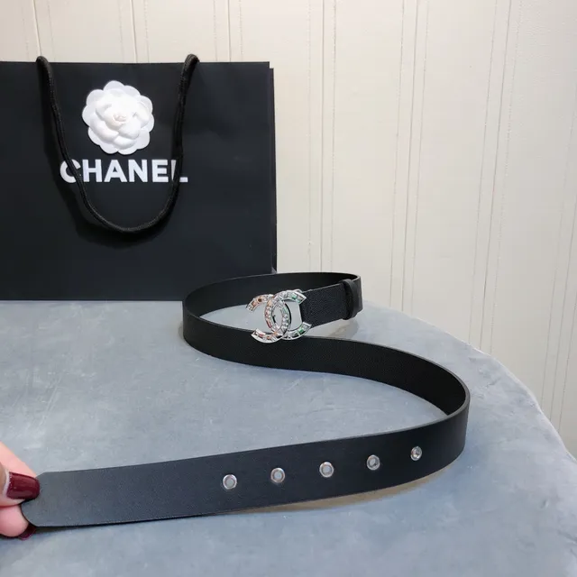 Chanel CC Belt Black Leather Silver-Tone Buckle Leather Belt 6