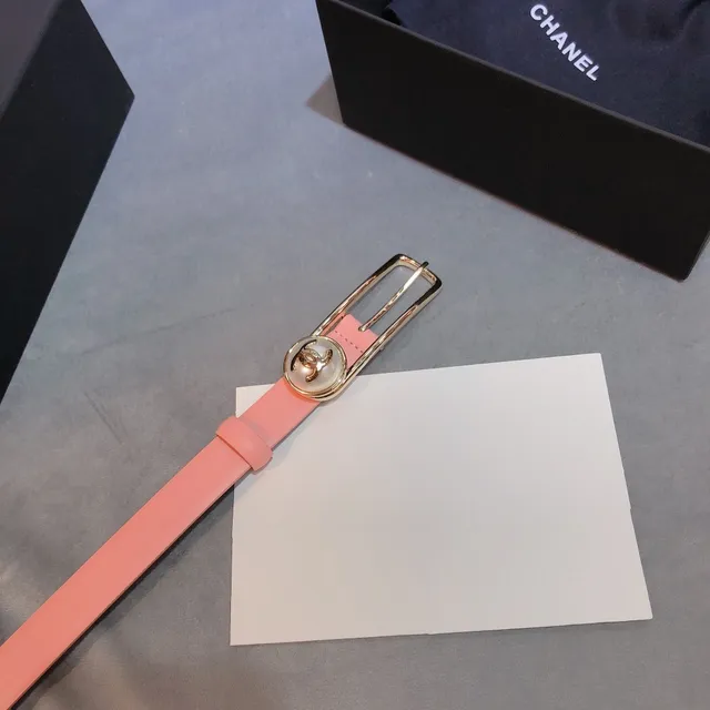 Chanel CC Belt Pink and Black Leather Belt 2