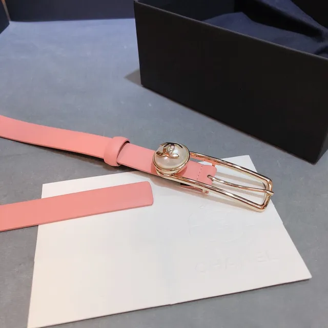 Chanel CC Belt Pink and Black Leather Belt 3