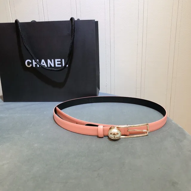 Chanel CC Belt Pink and Black Leather Belt 4