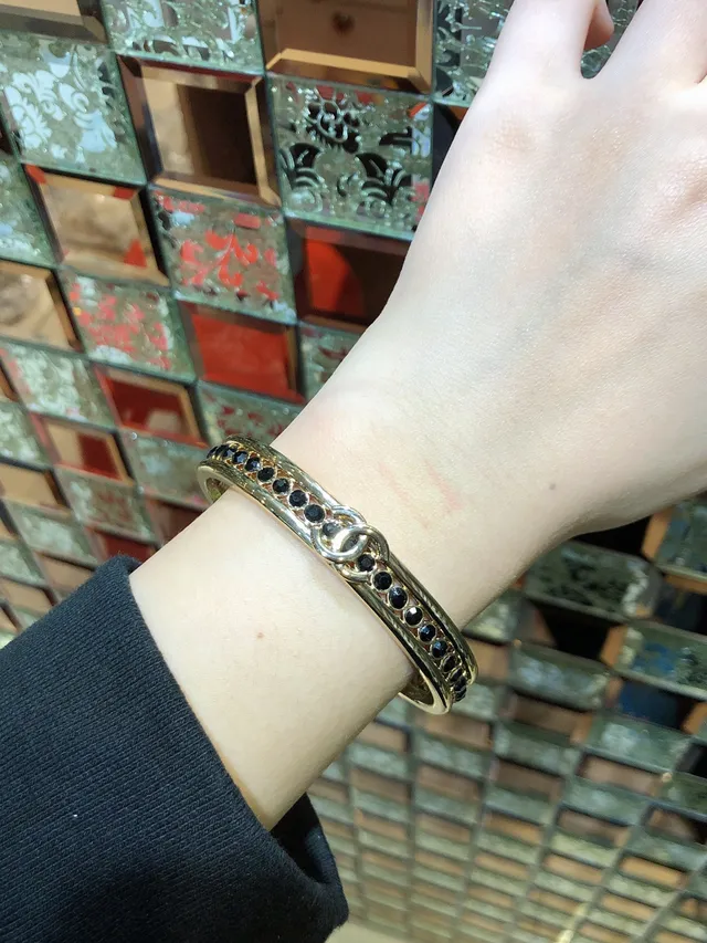 Chanel CC Bracelet Gold Black Rigid Cuff Pavé Crystal Band Bracelet 2