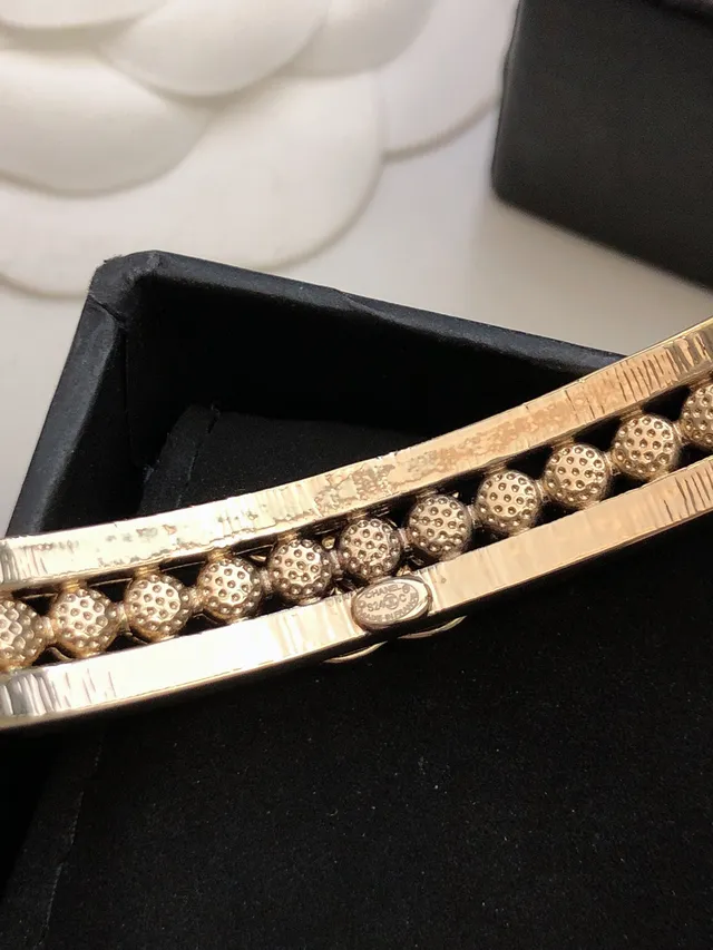 Chanel CC Bracelet Gold Black Rigid Cuff Pavé Crystal Band Bracelet 6