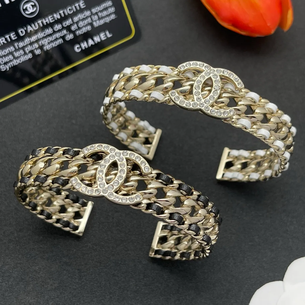 Chanel CC Bracelet Gold White Curb-Link Chain Resin Inserts Bracelet 2