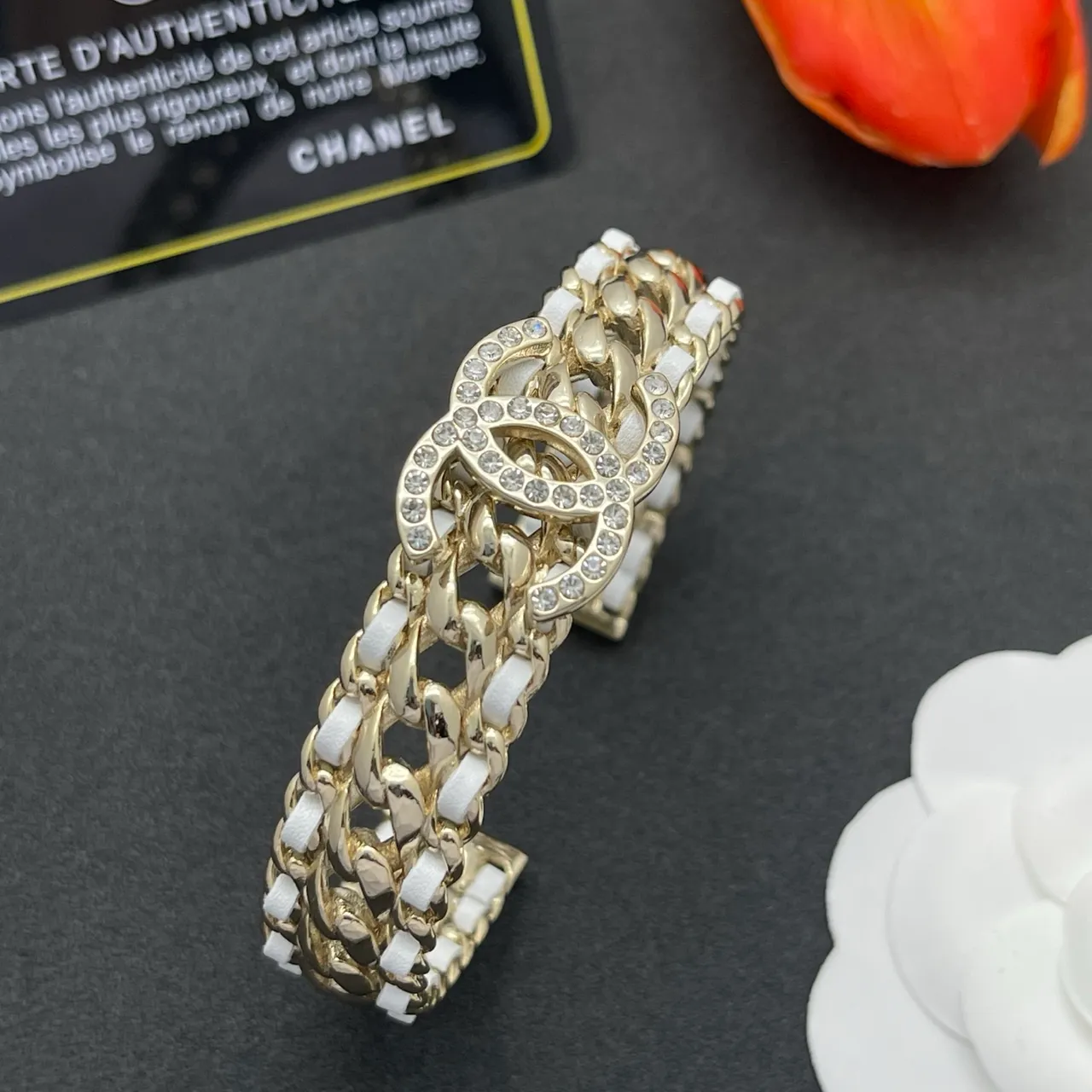 Chanel CC Bracelet Gold White Curb-Link Chain Resin Inserts Bracelet 6