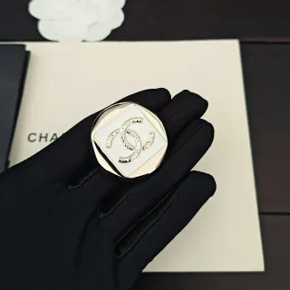 Chanel CC Brooch White Silver Enamel-Faced Faceted Metallic Case Brooch
