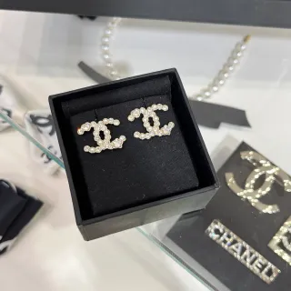 Chanel CC Crystal and Pearl Stud Earrings