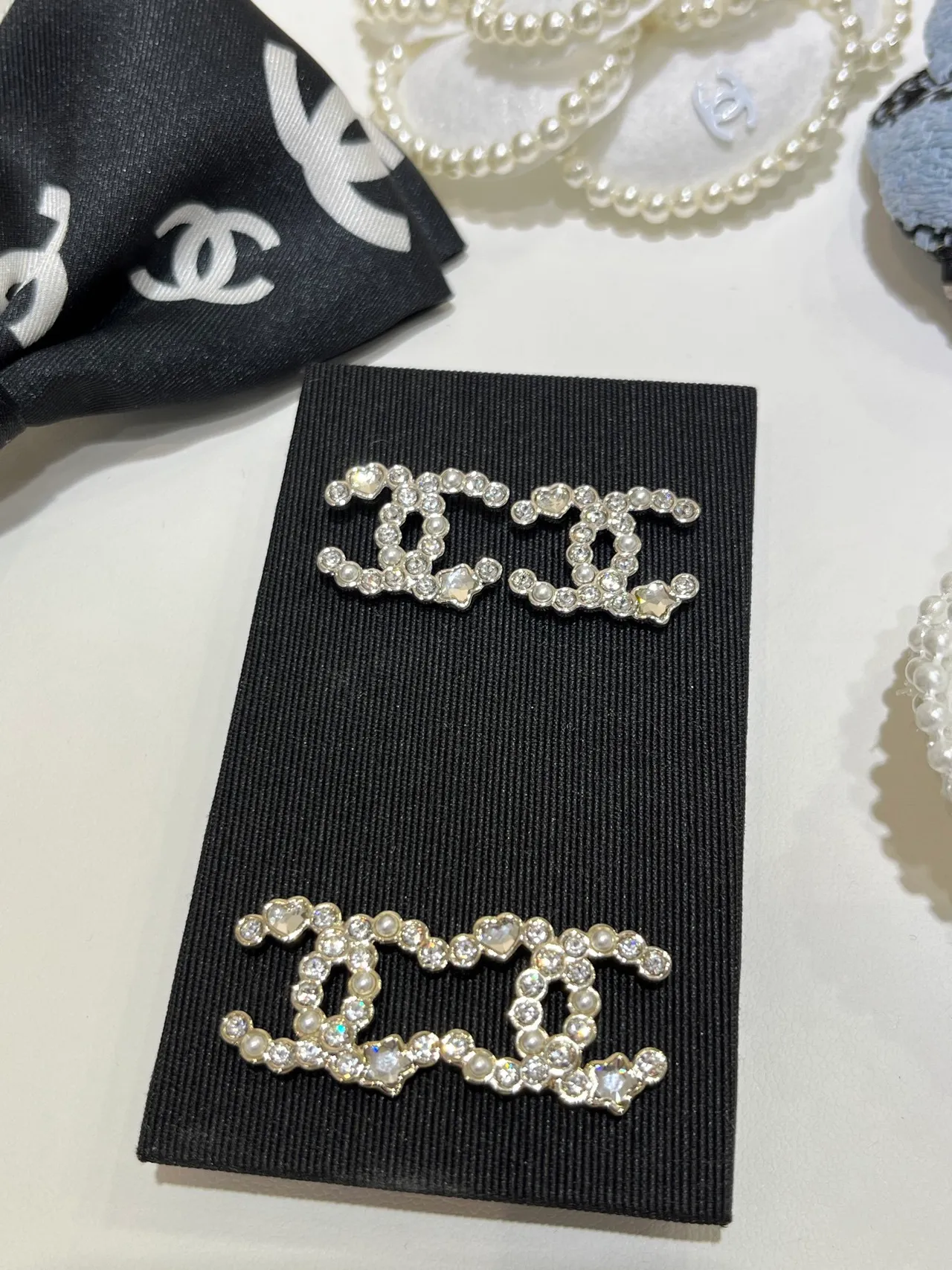 Chanel CC Crystal and Pearl Stud Earrings 3