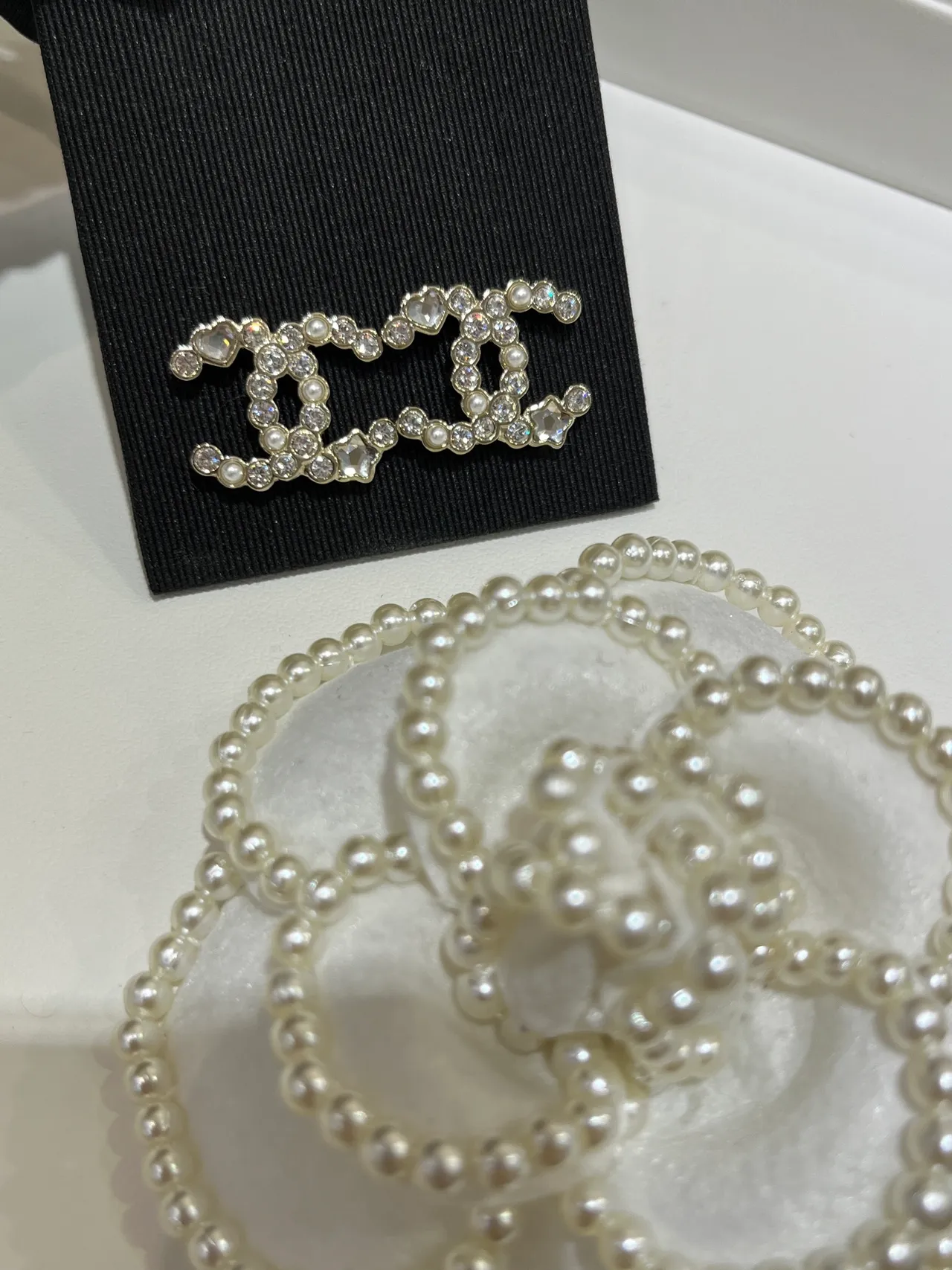 Chanel CC Crystal and Pearl Stud Earrings 4