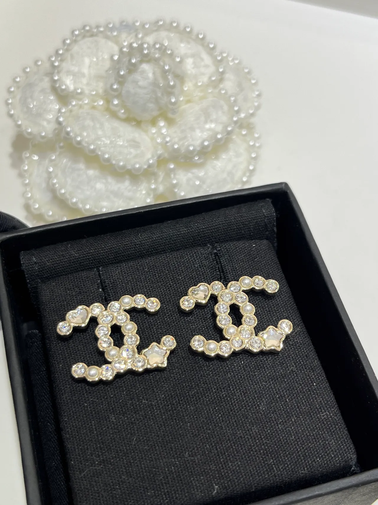 Chanel CC Crystal and Pearl Stud Earrings 6