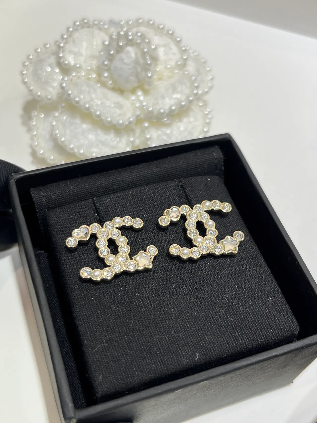 Chanel CC Crystal and Pearl Stud Earrings 7