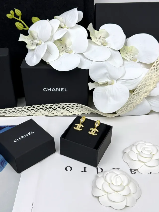 Chanel CC Gold Transparent Pavé-Crystal Earrings 2