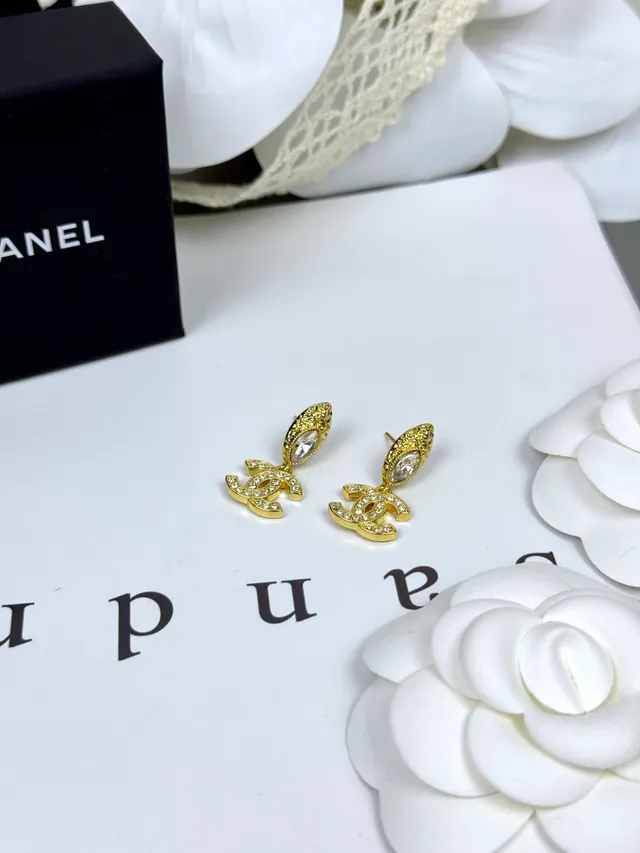 Chanel CC Gold Transparent Pavé-Crystal Earrings 7