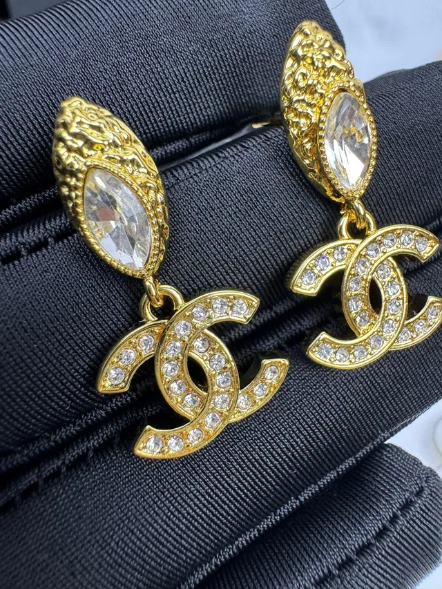 Chanel CC Gold Transparent Pavé-Crystal Earrings 3