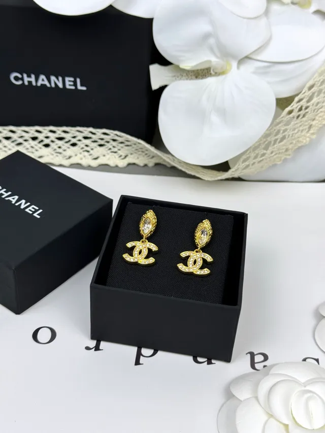 Chanel CC Gold Transparent Pavé-Crystal Earrings 5