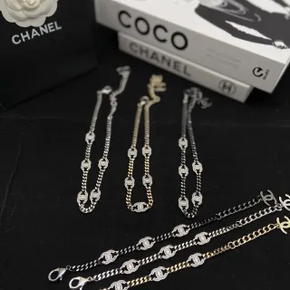 Chanel CC Link चांदी सोना interlocking logo links pave crystal detailing नेकलेस
