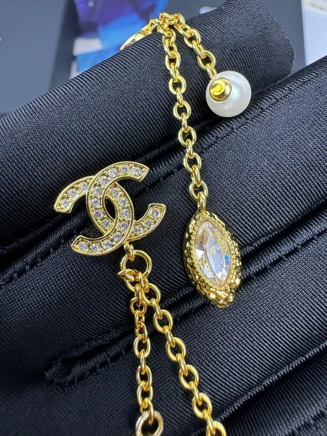 Chanel CC Logo Gold-Tone Pearl and Crystal Drop Earrings 8
