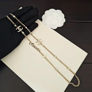 Chanel CC Logo Necklace Gold Silver Curb Chain Crystal-Embellished Necklace