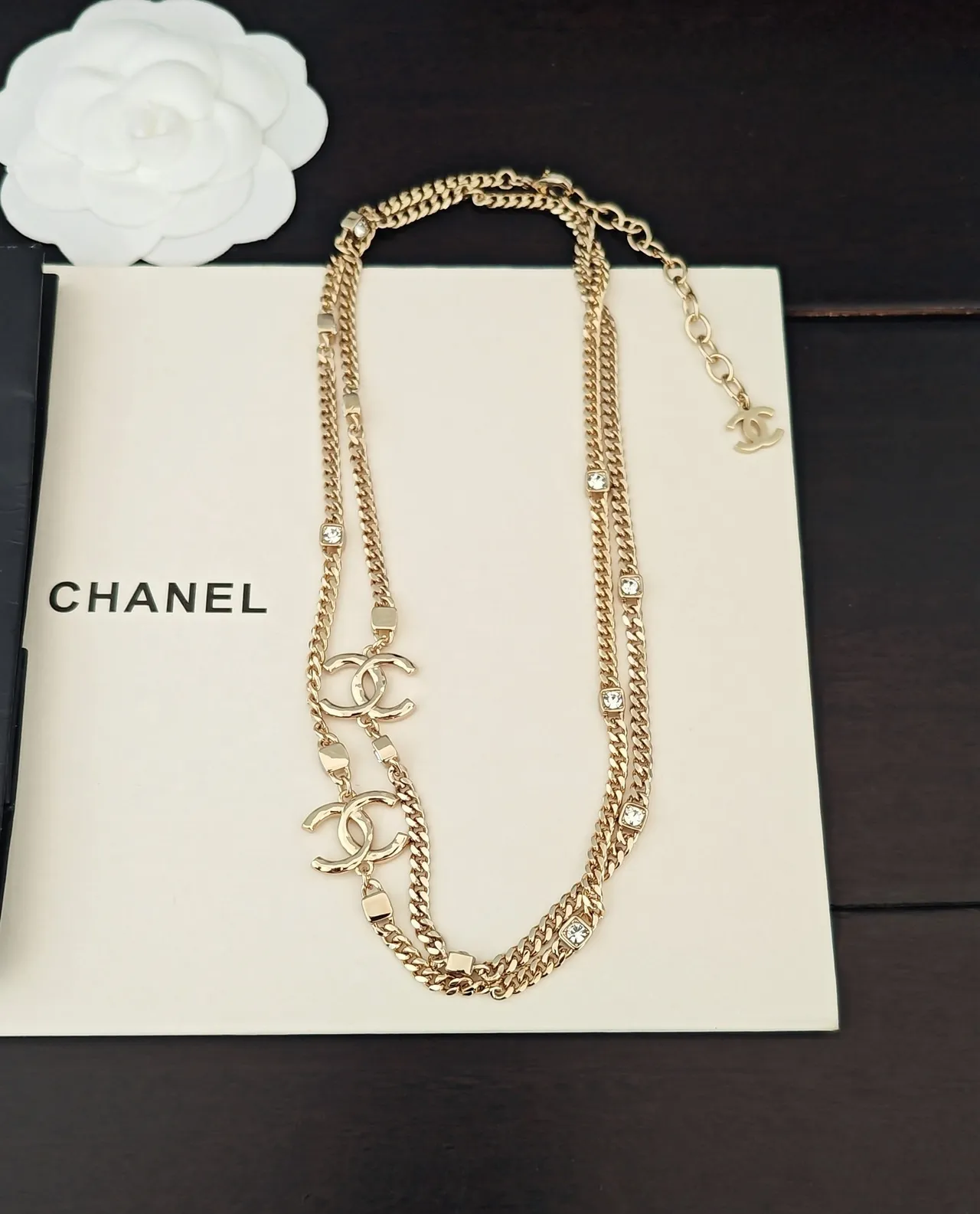 Chanel CC Logo Necklace Or Argent Chaîne Curb Cristal-Embellished Collier 2