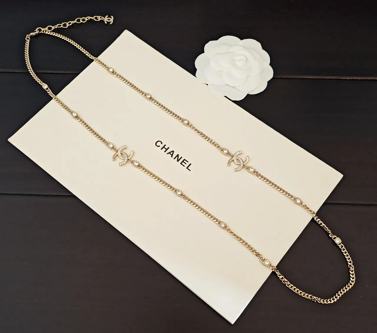 Chanel CC Logo Necklace Or Argent Chaîne Curb Cristal-Embellished Collier 4