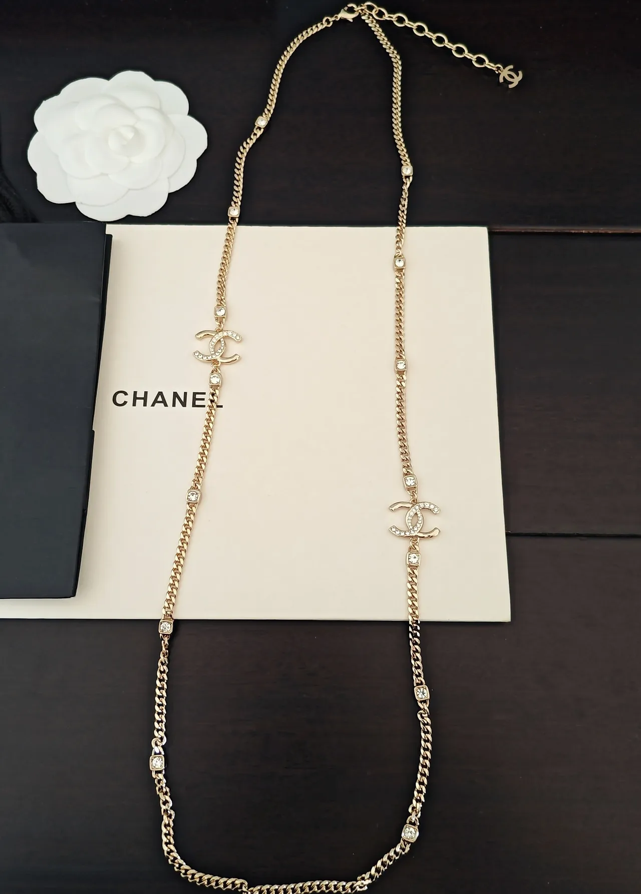 Chanel CC Logo Necklace Or Argent Chaîne Curb Cristal-Embellished Collier 5