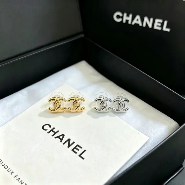 Chanel CC Logo Polished Silver-Tone Stud Earrings 2
