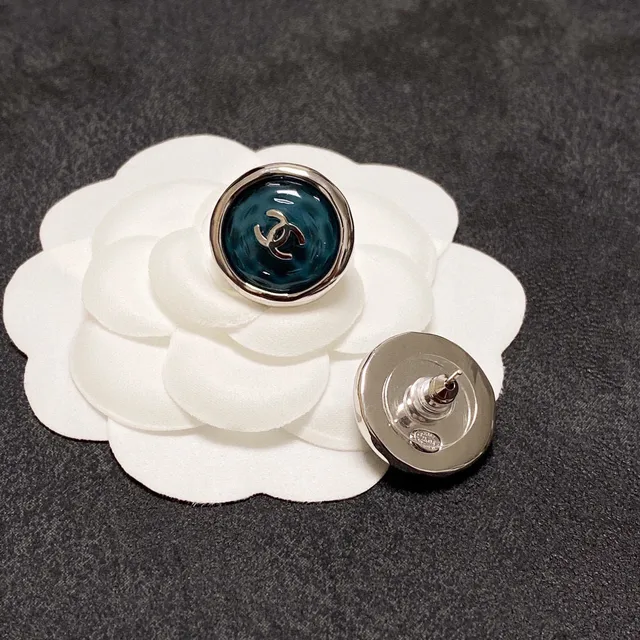 Chanel CC Logo Stud Blue Silver Circular Enamel Face Earrings 6