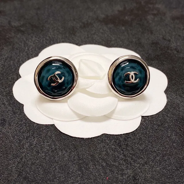 Chanel CC Logo Stud Blue Silver Circular Enamel Face Earrings 7