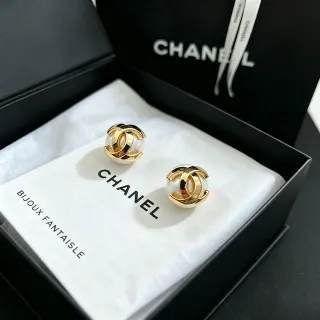Chanel CC 珍珠 金色 白色 互锁 Logo 球 耳环